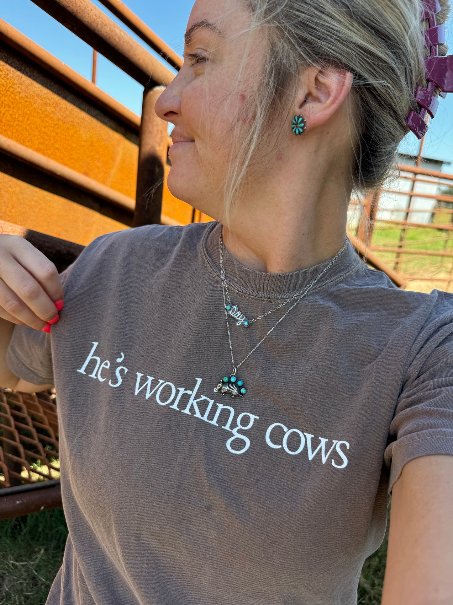 "He's Working Cows" Tee